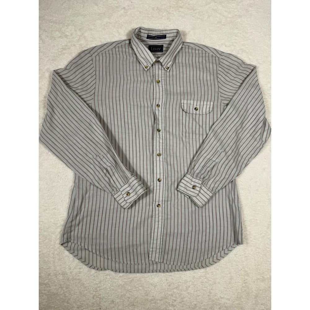 Levi's Button Down Shirt Mens XL Grey Burgundy Striped Good Vintage Workwear